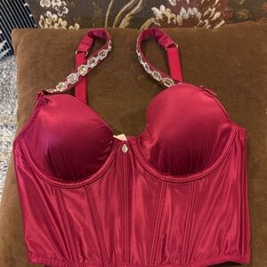 Victoria's Secret Dream Angels Bejeweled Straps corset top in claret red-32B